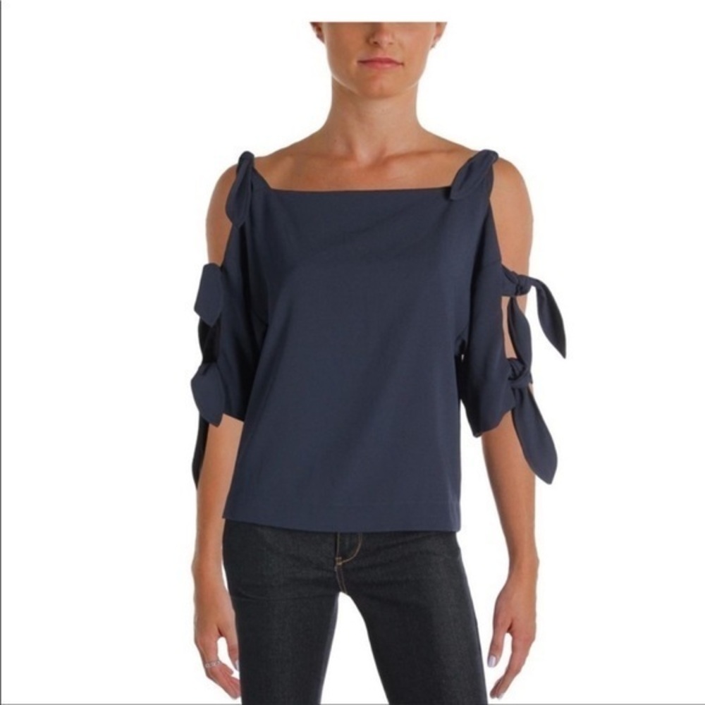 New Designers Remix Charlotte Eskildsen tied mayka sleeve blouse navy size 34